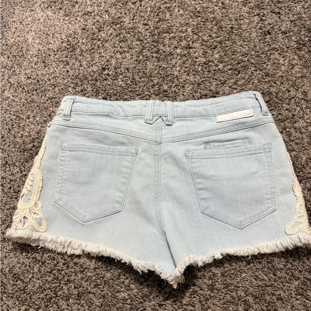 Jolt Light Blue Jean Shorts with Cream Lace - Picture 3 of 3